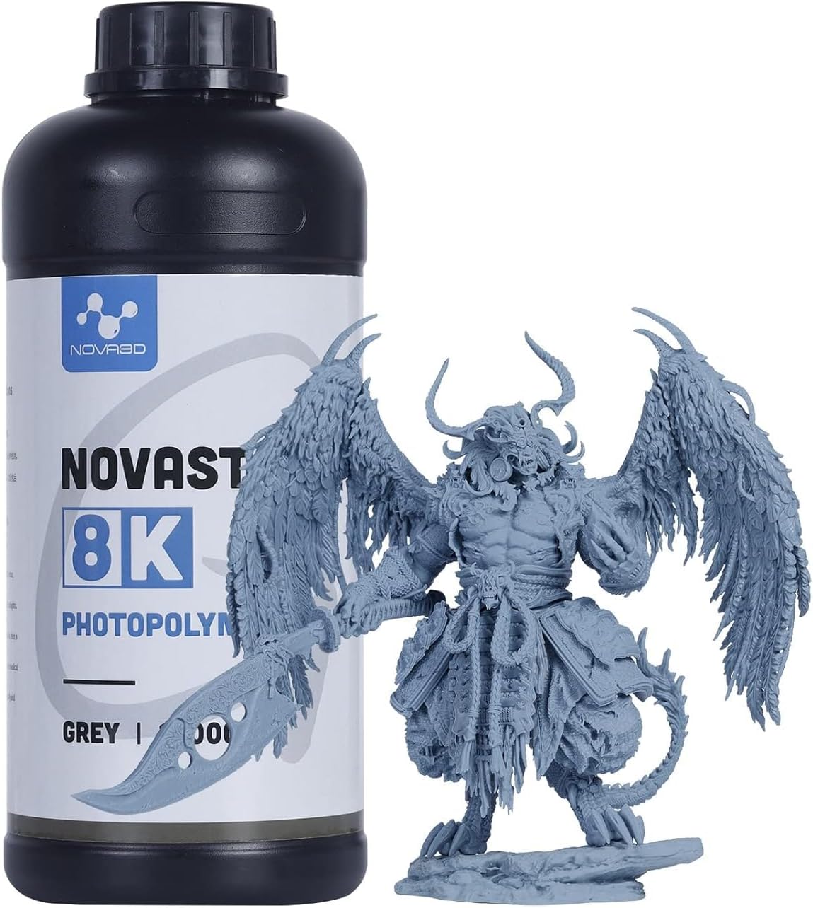NOVA3D 8K High Precision 3D Printer Resin 1KG Matte 3D Printing Resin Low Shrinkage & Low Odor 405nm Rapid LCD UV-Curing Photopolymer Resin for LCD SLA 3D Printer Grey 1000G