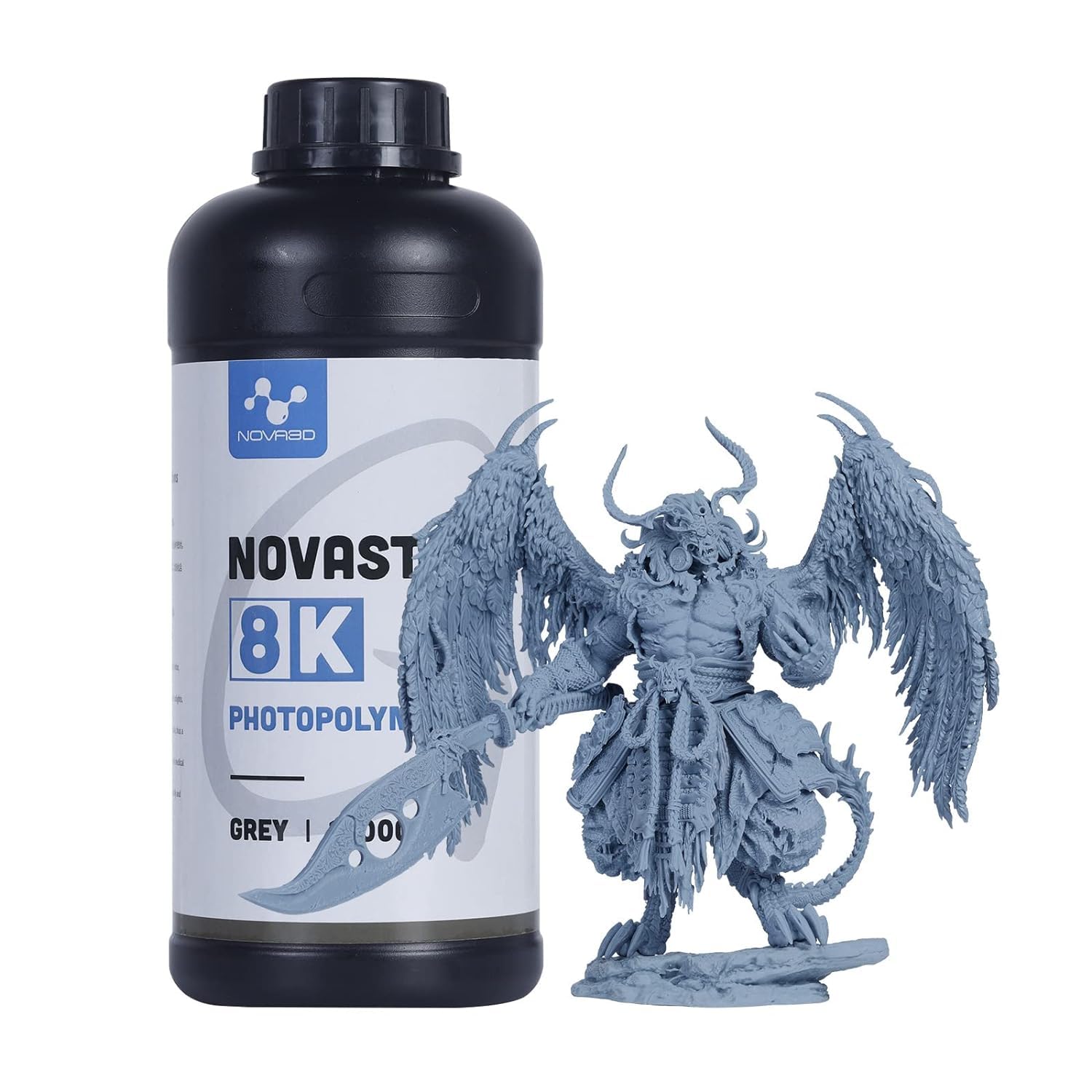 NOVA3D 8K High Precision 3D Printer Resin 1KG Matte 3D Printing Resin Low Shrinkage & Low Odor 405nm Rapid LCD UV-Curing Photopolymer Resin for LCD SLA 3D Printer Grey 1000G