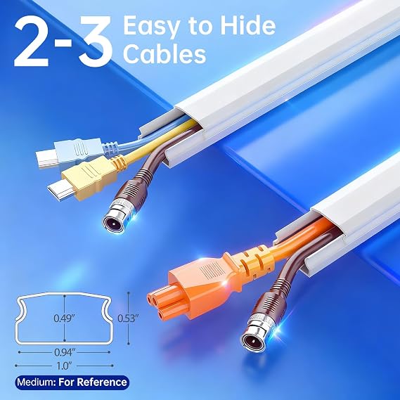 Delamu Cord Hider Wall, Cord Covers for 2-3 Wires, Easy Set up Cable Hider Wire Covers for Cords on Wall, Self-Adhesive Wire Hiders for TV on Wall, Cable Cover Management Kit, W1.0 H0.53in, White