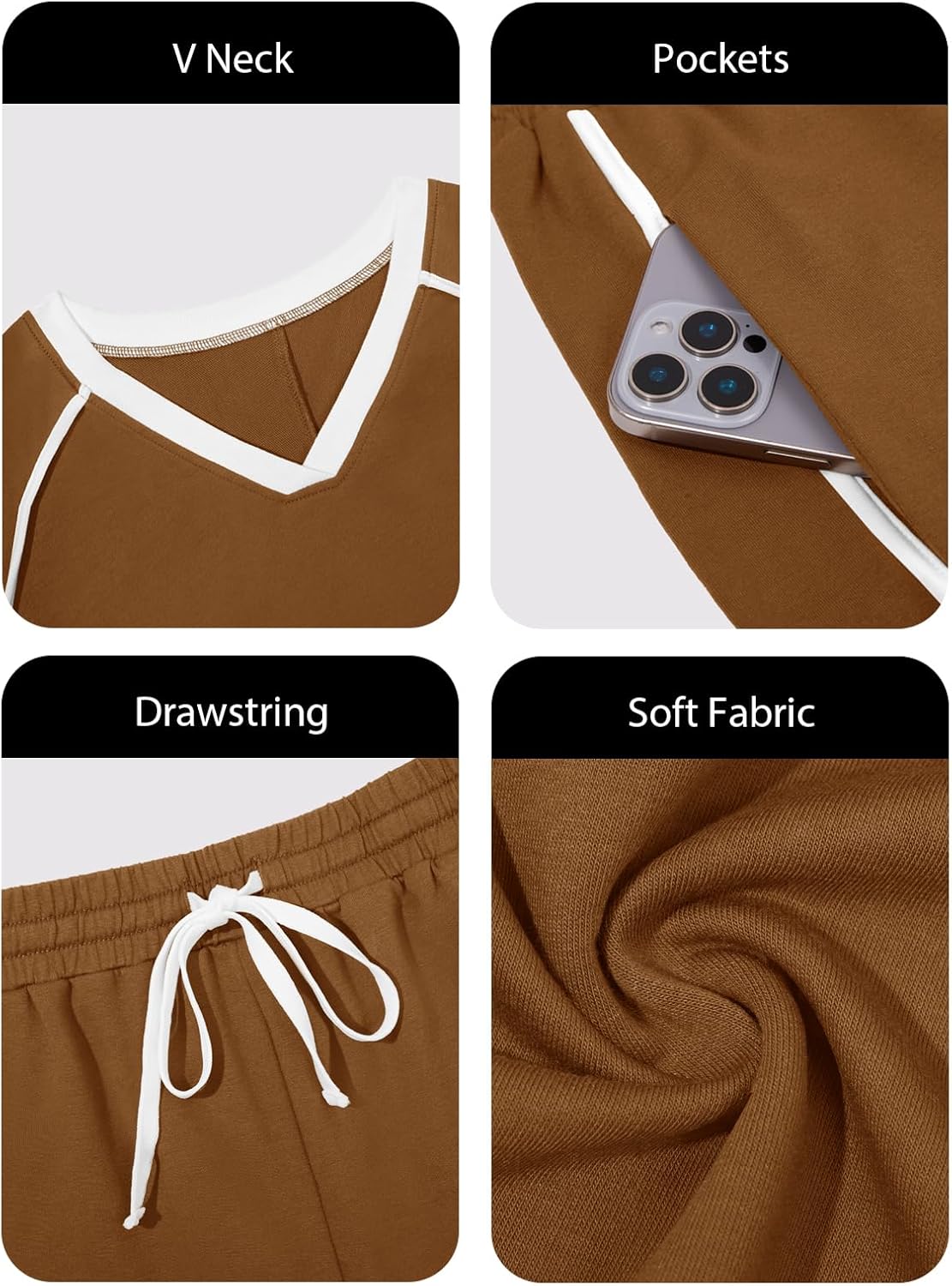 Fisoew Womens 2 Piece Outfits Casual V Neck Cropped Sweatshirt High Waisted Workout Shorts Sets Loose Tracksuits - Image 6