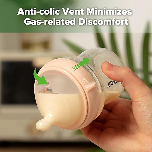 Miniatura 5 de haakaa Gen.3 Biberón de vidrio natural de 4.2 onzas fluidas  Cuello ancho, pezón anticólicos de flujo lento, fácil de limpiar, 0 M+ bebés