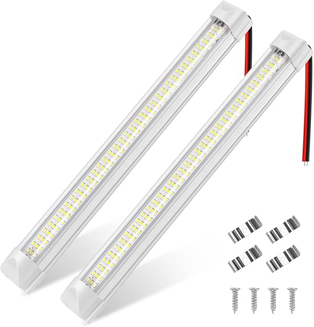 Thlevel 12V LED Interior Light Bar 108 LED Universal Bright Interior Light Strip with ON/OFF Switch for Car Van Truck Lorry Camper Boat Caravan Motorhome Kitchen (2PCS)