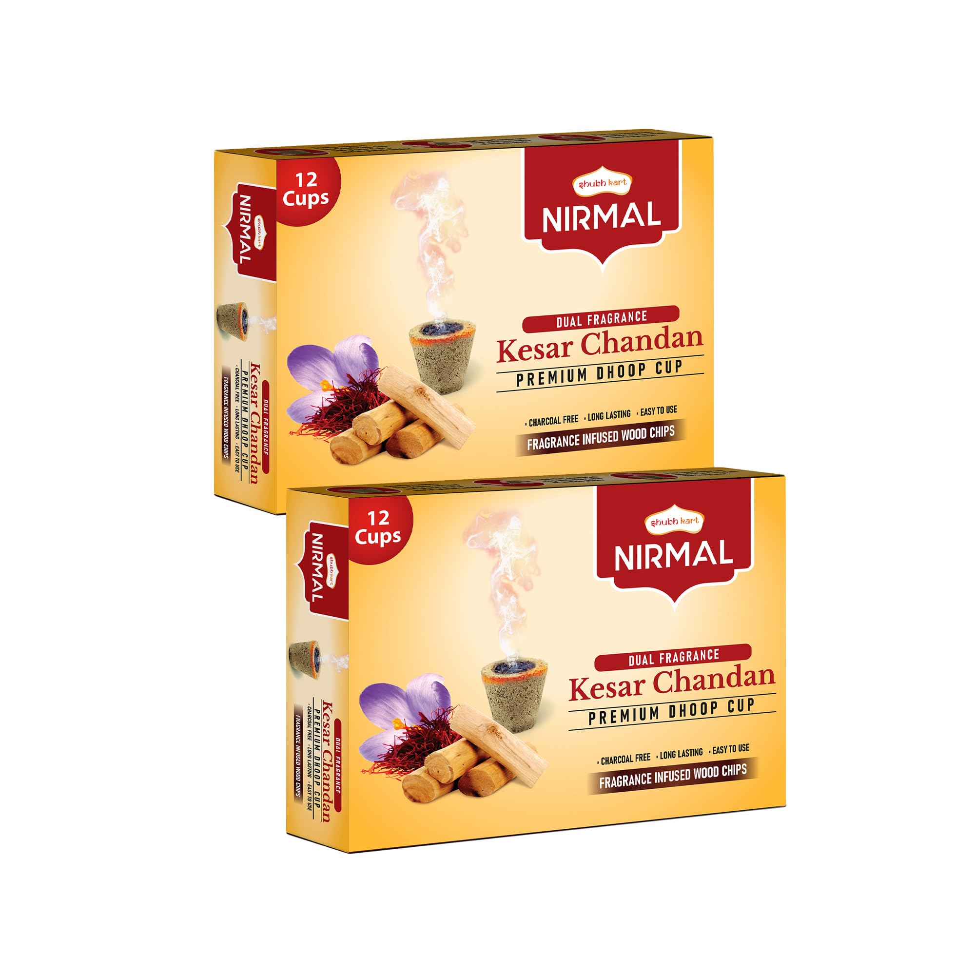 Shubhkart Nirmal Kesar Chandan Sambrani Cup Dhoop Black | 12 Cups in Per Pack| Dhoop for Puja, Meditation, Havan & Religious Rituals | Charcoal Free Easy to Burn Havan Cups (Pack of 2)