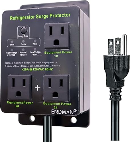 Protector contra sobretensiones de refrigerador, protector de voltaje de tres salidas para electrodomésticos con retardo de tiempo, protege contra