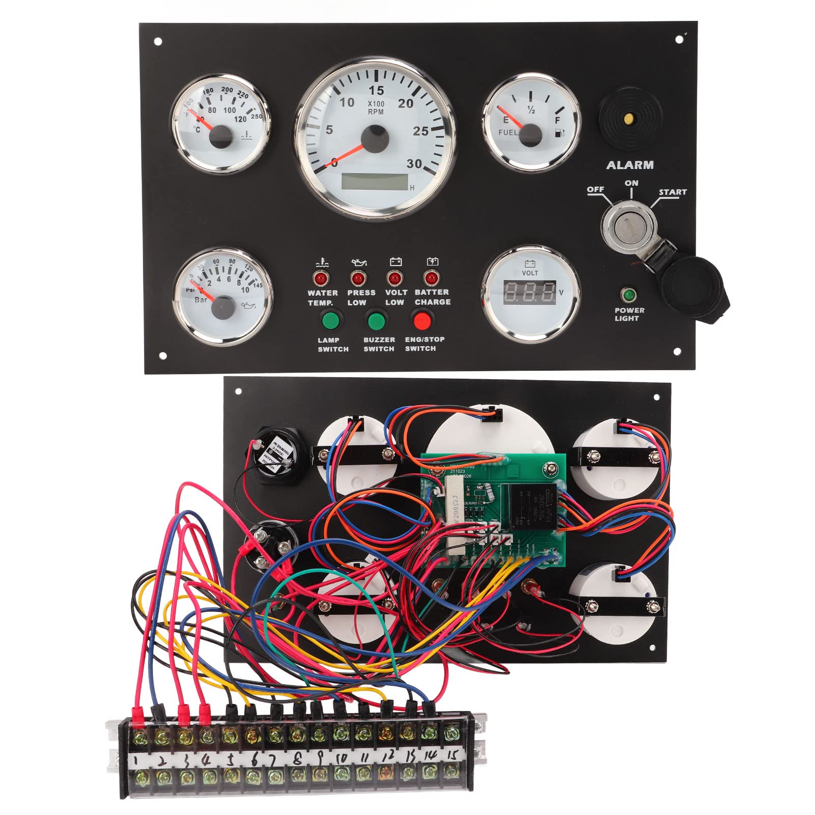 Panel de Instrumentos del Barco, Panel de Instrumentos del Tablero del Motor con Velocidad del Motor, Nivel de Aceite, Presión, Temperatura del Agua, Pantalla de Voltaje con Retroiluminación(12V)