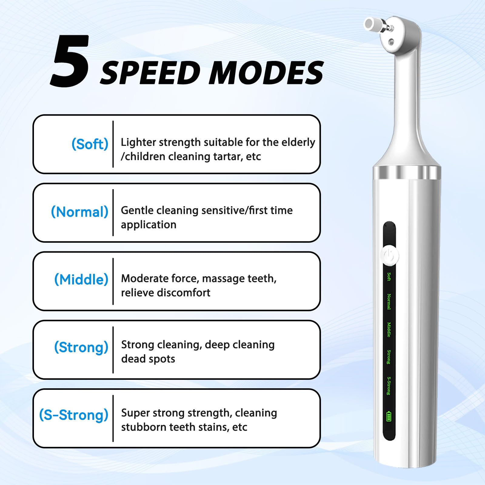 Pulidor de dientes, removedor de placa para blanqueamiento de dientes, herramientas dentales, kit de limpieza de dientes eléctrico con luz LED, 5 modos de velocidad con 5 cabezales de cepillo de