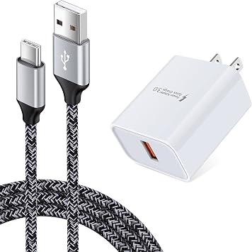Quick Charge 3.0 Fast Wall Charger for LG Stylo 6 5 4, LG K51 K92 G8 G7 G6 G5 V35 V40 V60 ThinQ, Samsung Galaxy S26 S25 S24 S23 A56 A36 A17 A16 5G, 18W Fast Adapter, 6Ft USB Type C Charging Cable