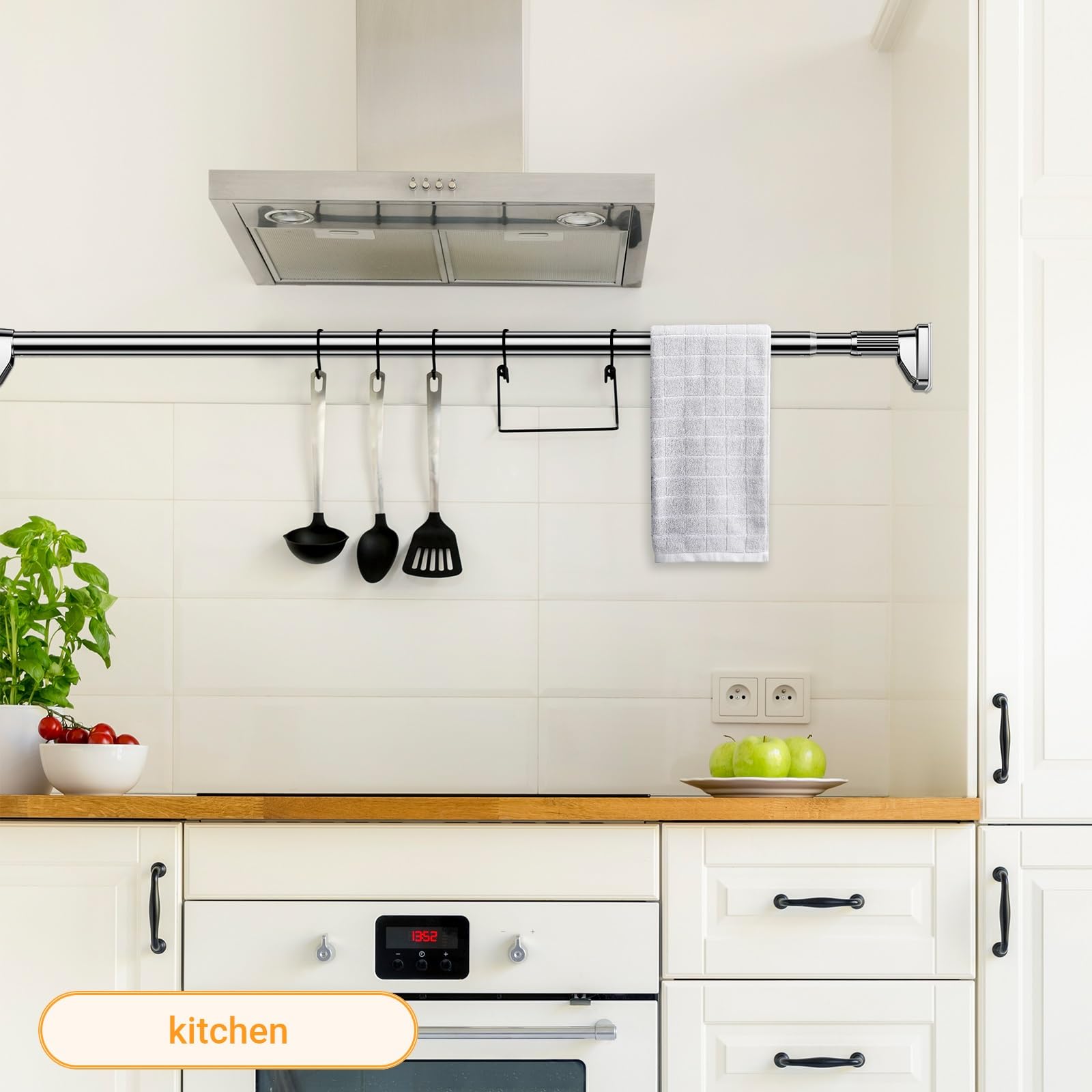 Asta di tensione regolabile 40-490 cm, senza trapano, in acciaio inossidabile, asta di bloccaggio estensibile per finestre e armadi da bagno, cucina, facile da installare, elegante finitura nera per