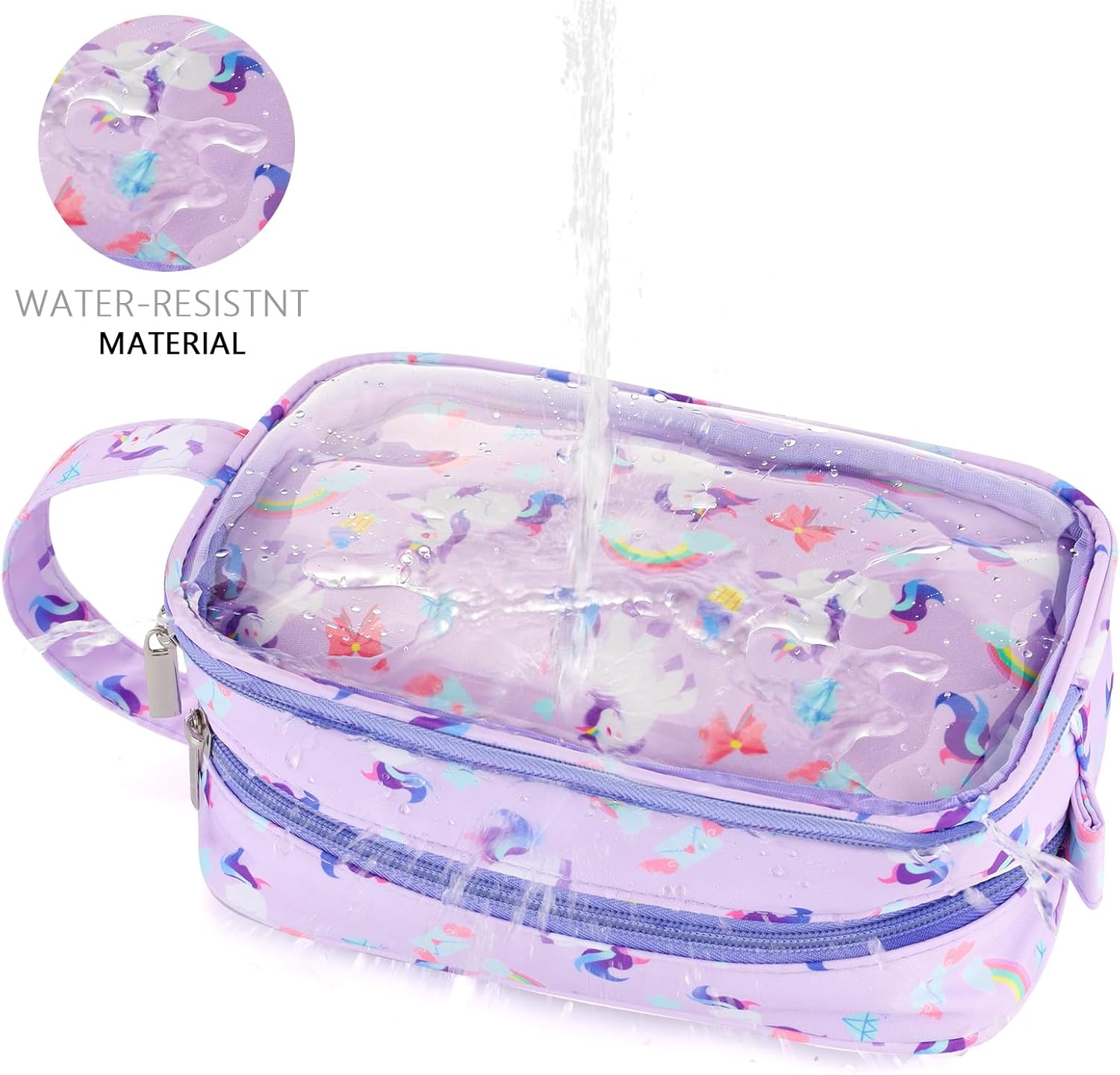 Kids Toiletry Bag for Girls, Travel Clear Toiletry Bag for Little Young Girls Cosmetic Bag Makeup Bag Waterproof Hanging Toddler Wash Bag, Purple Unicorn - Image 6