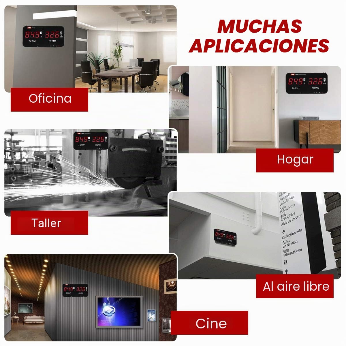 Irfora Temperatura inteligente -20℃-80℃(-4℉-176℉) Medidor de humedad con pantalla digital LED Termómetro digital montado en la pared Higrómetro Industrial Agrícola Hogar Higrómetro