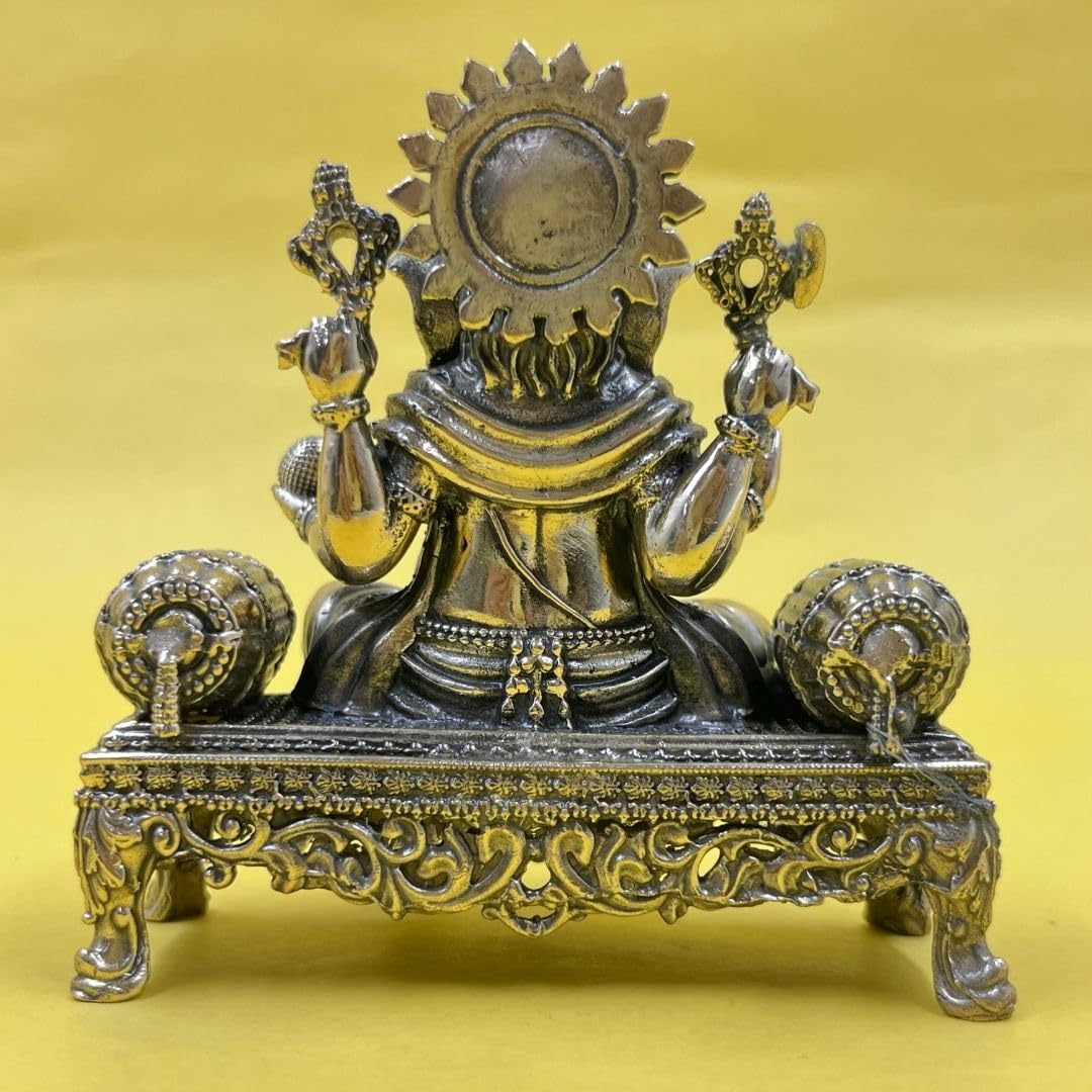 CraftVatika Idolo in ottone di Ganesha seduto sul trono – Idolo seduta di Ganpati in ottone Ganesh Murti Statua Pooja Decorazione per la casa Regalo (9,6 cm di altezza)
