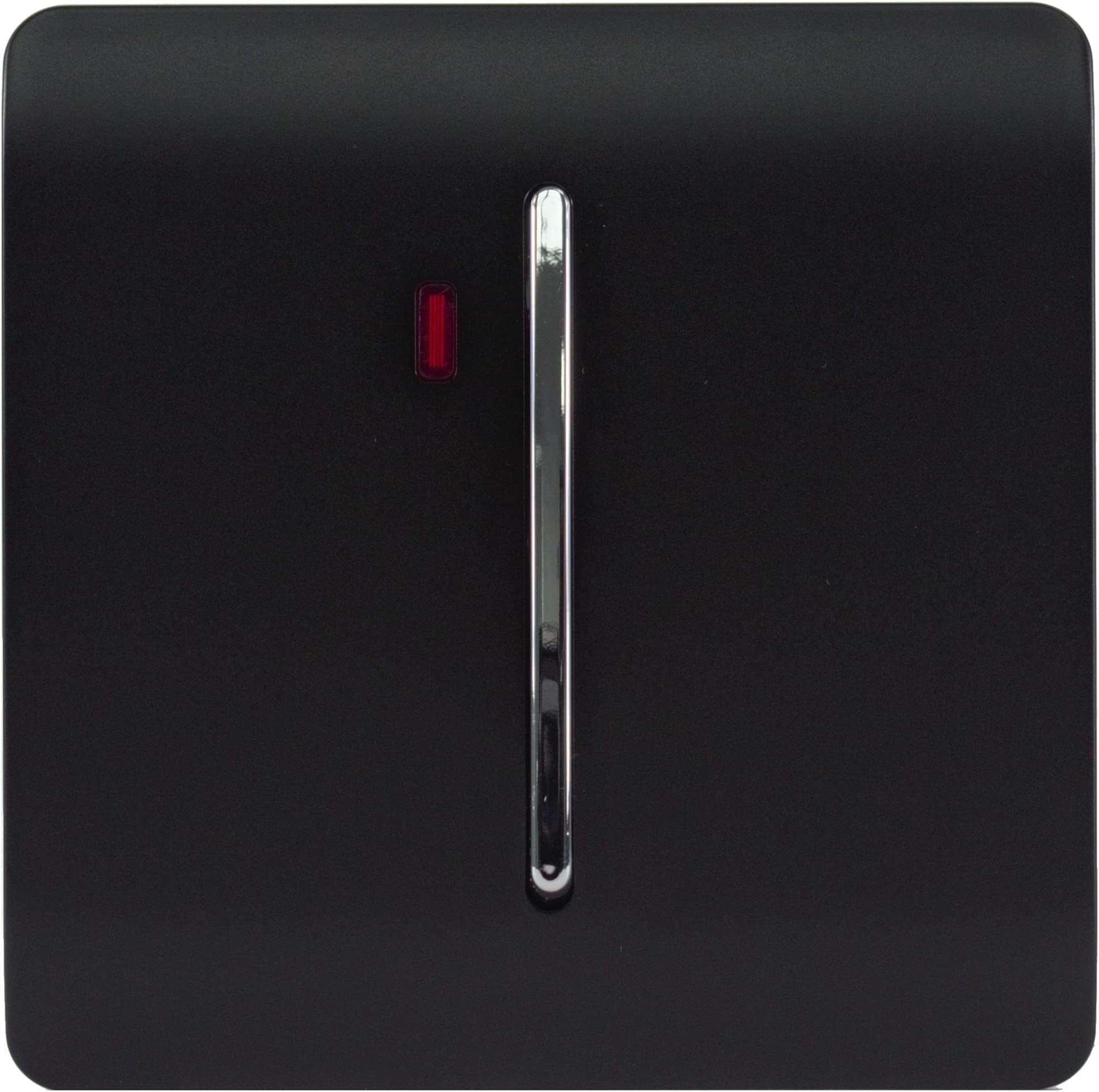 Trendi Easy to install Screwless Artistic Modern Glossy Double Pole Raised Profile 20 A 240V Tactile Chrome Single Switch with Neon Insert Matt Black -ART-WHS1MBK