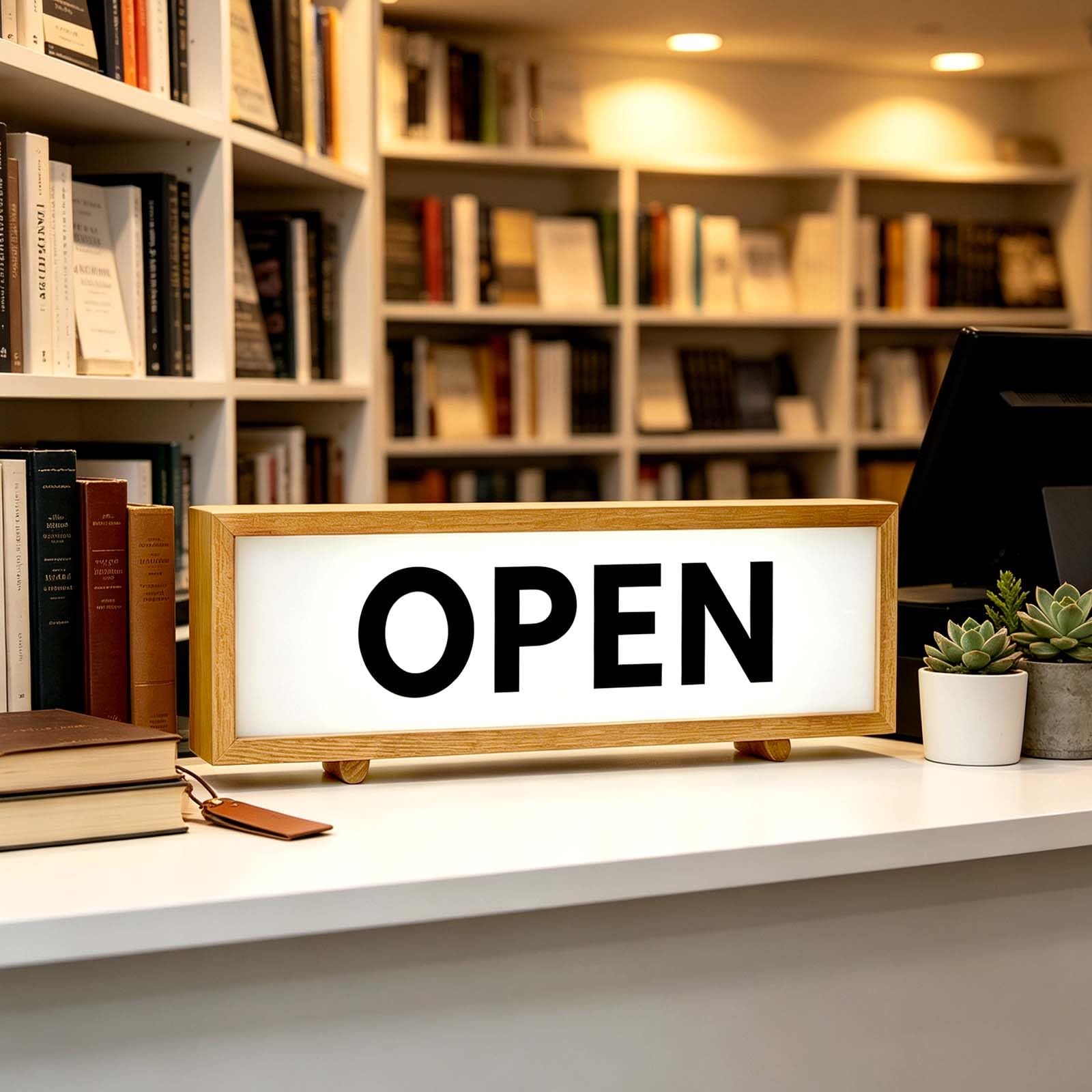 wpdash Open RGB LED Neon Lightbox Wood Frame Decor Light with Remote Dimmable Light Up Wall Mountable Pulsing Open Sign for Recording Studio Window Display Coffee Shop USB Powered — image 1