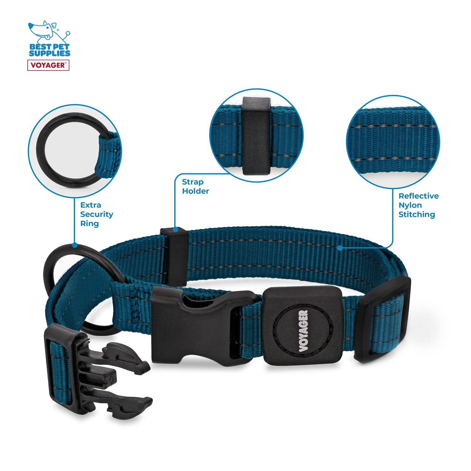 Best Pet Supplies Reflective Dog Collar with Adjustable Length, Heavy-Duty Buckle, and Strong Leash D-Ring, Training, Walking - Image 2