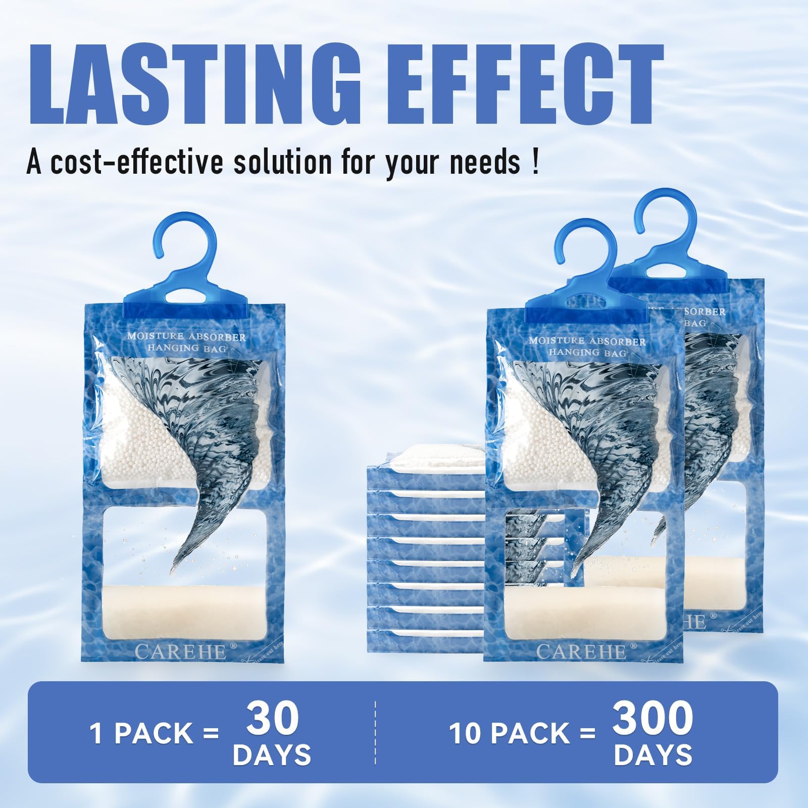 Hanging Moisture Absorbers Bags, Effective Dehumidifiers for Closet, Wardrobe & Bedroom, Absorbs Excess Humidity, Prevents Dampness & Odor, Easy to Use & Long-Lasting Fragrance-Free