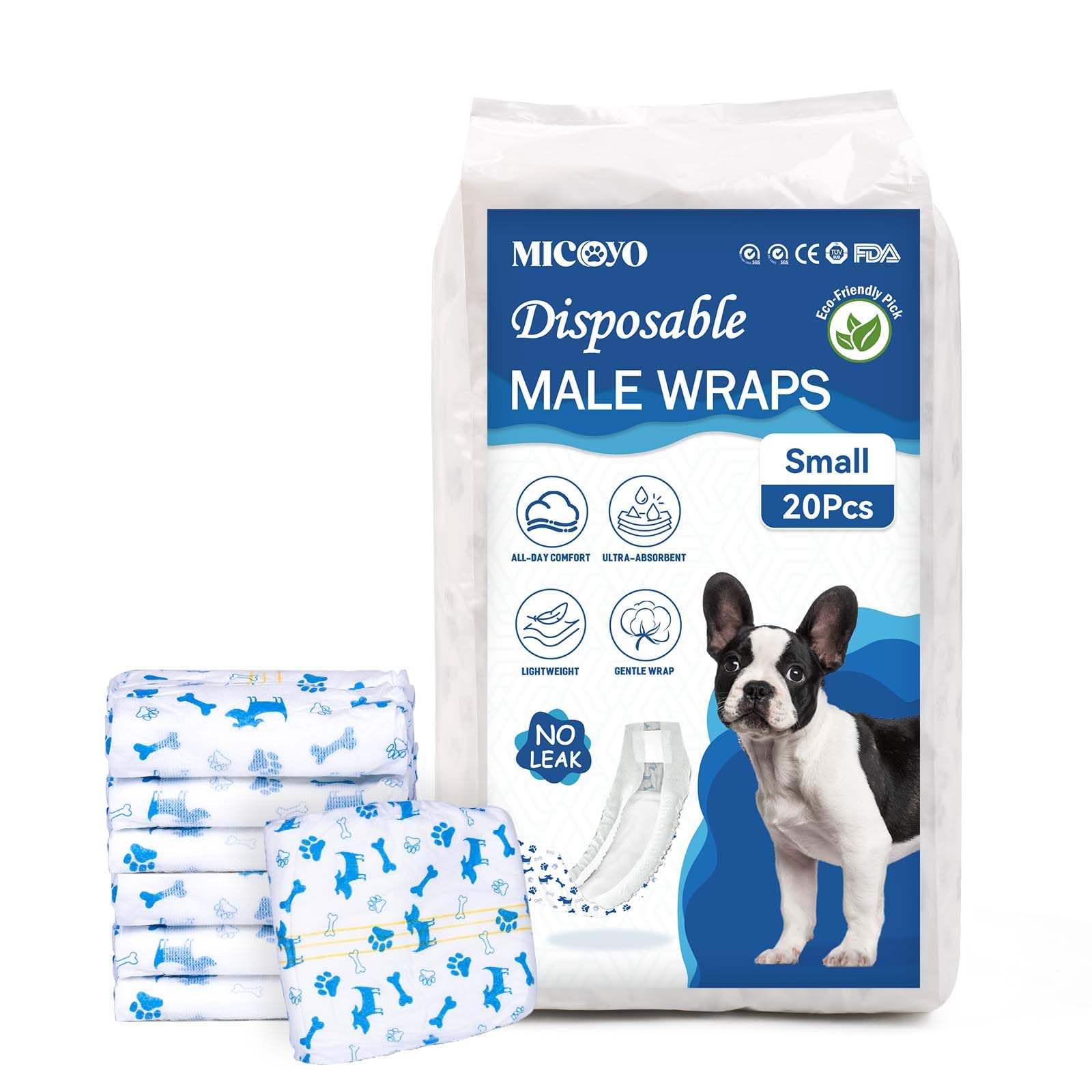 MICOOYO Pannolini usa e getta per cani, pannolini per cani, animali domestici, cuccioli, super assorbenti, con indicatore di umidità (S-20)