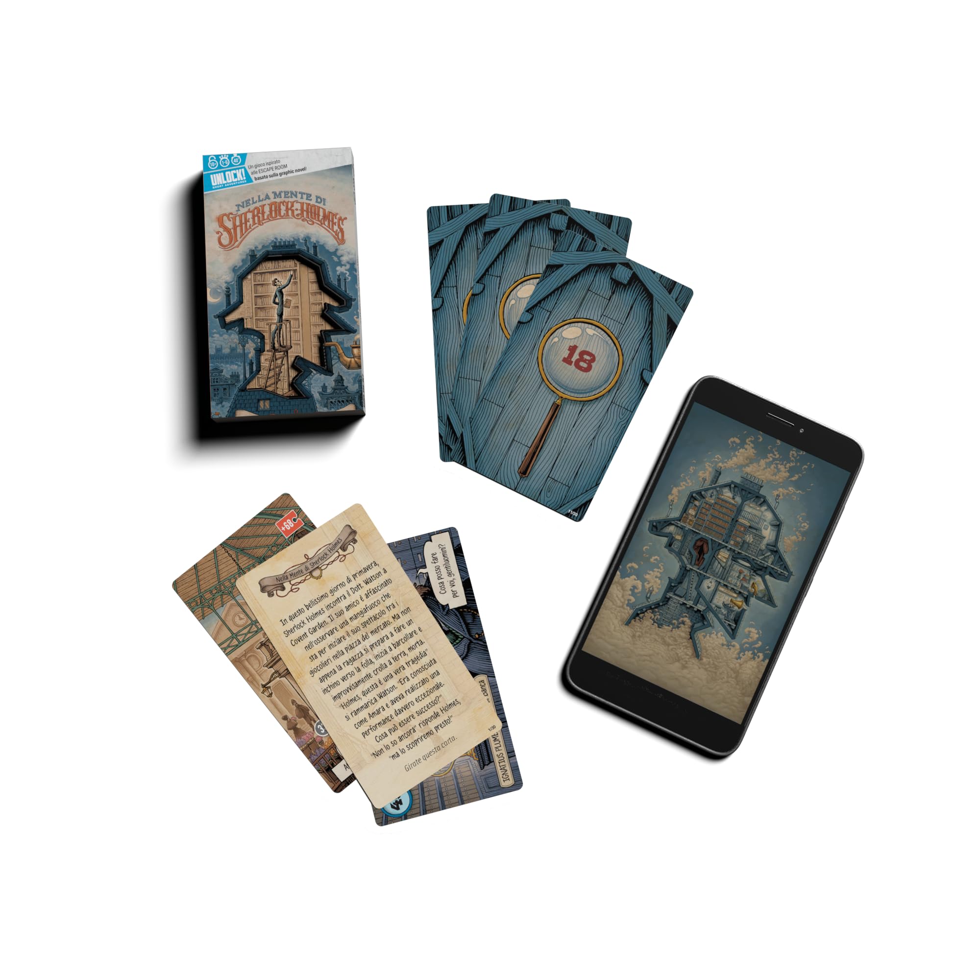 Asmodee Unlock! Short Adventures - Nella Mente di Sherlock Holmes, Gioco da Tavolo di Enigmi, 10+ Anni, 1-6 Giocatori, Edizione in Italiano