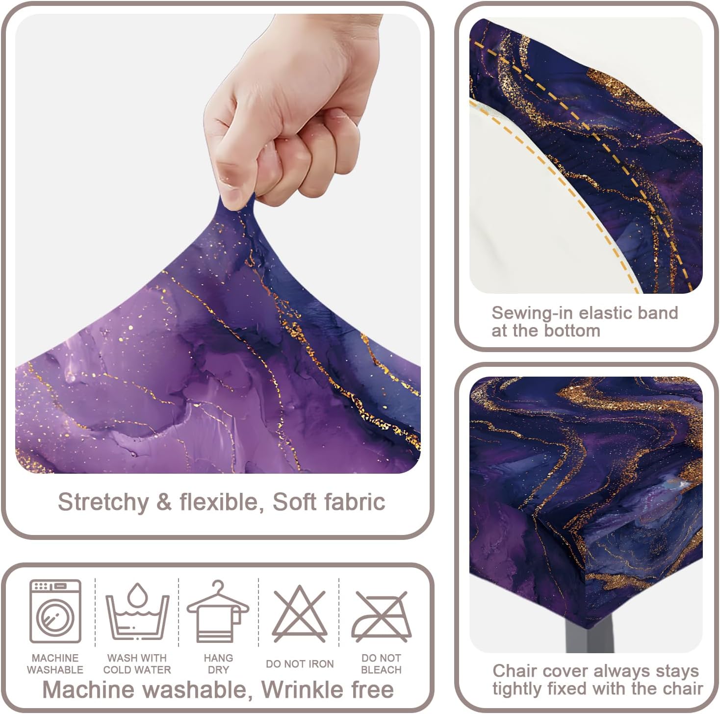 Chair Covers Slipcovers Set of 4, Spandex Super Fit Stretch Removable Washable Anti-dust Chair Seat Cover for Kitchen,Wedding,Party (4, Purple)