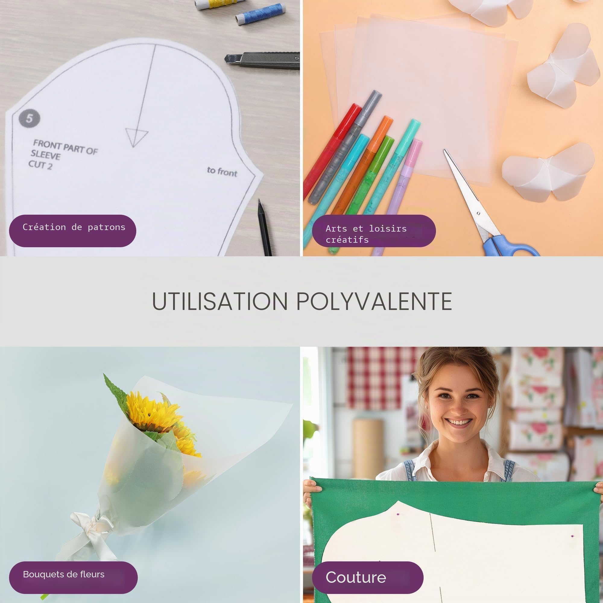 TRITART Papier Calque en Rouleau - Largeur 40 cm x 50 m - Grand Format - 50 g/m - Transparent - Papier patron couture - Pour faire des croquis, ciuture, craft