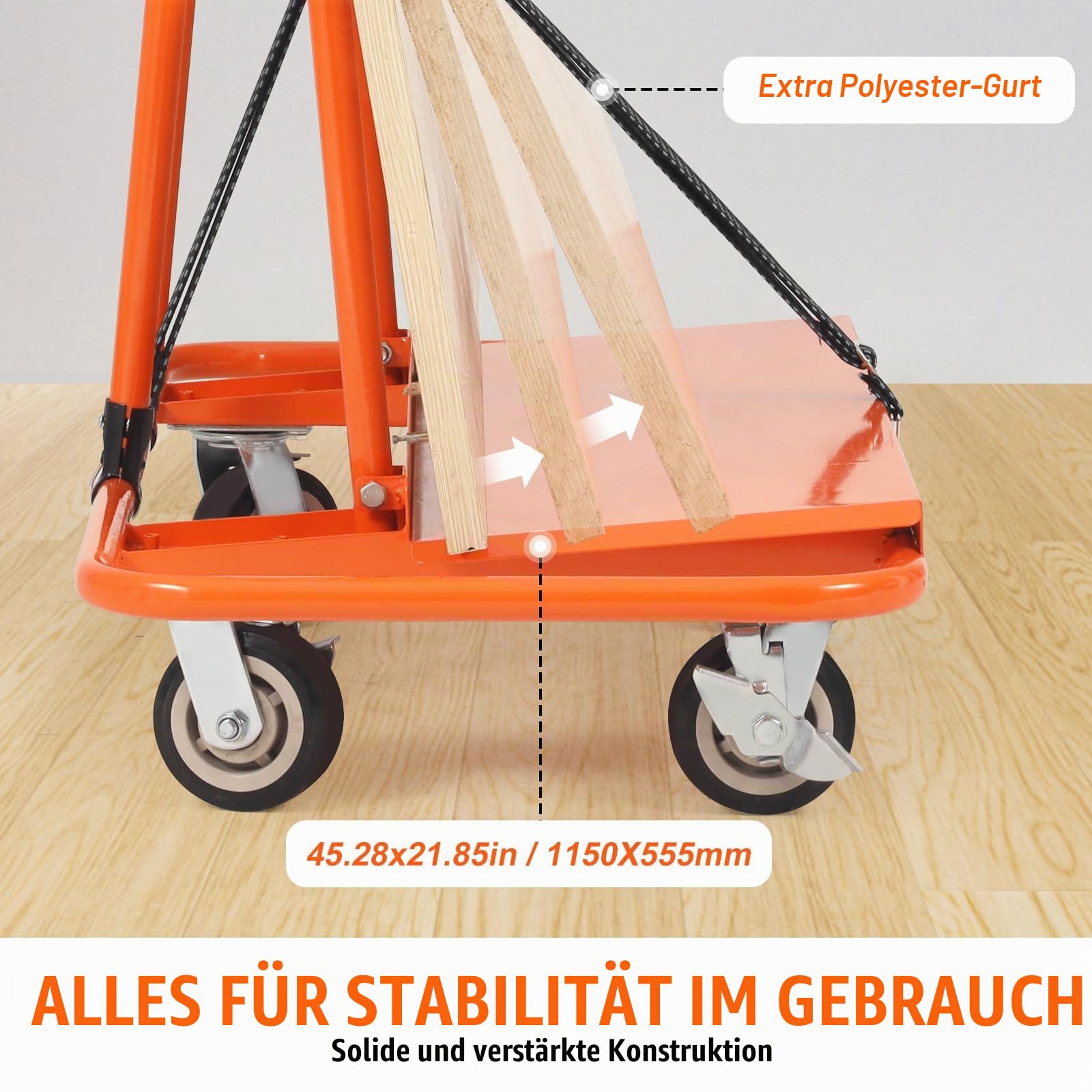 VEVOR Plattenwagen 1360 kg Tragfähigkeit Plattentransportwagen Q235-Stahl Plattentransporter mit Universalrädern Transporthilfe Plattenroller Plattformwagen Schwerlast Rollwagen 1155 x 555 x 1180 mm
