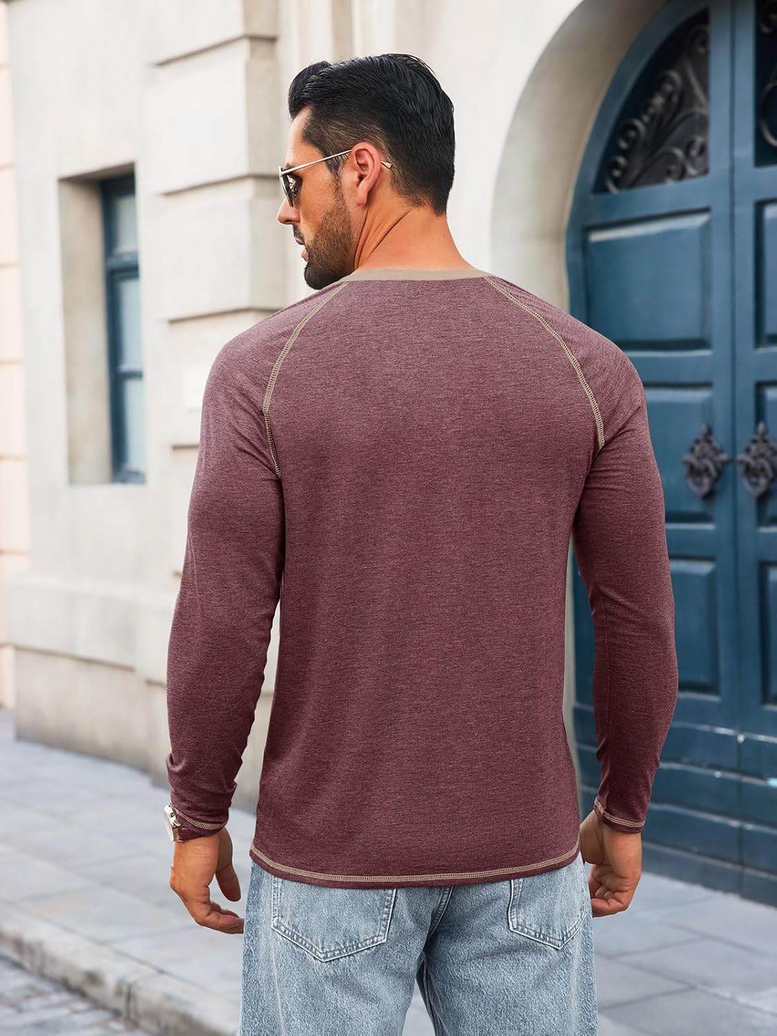 Yousify Mens Henley Shirts Long Sleeve Casual Basic T Shirts Button Vintage Lightweight Cotton Tee Tops - Image 3