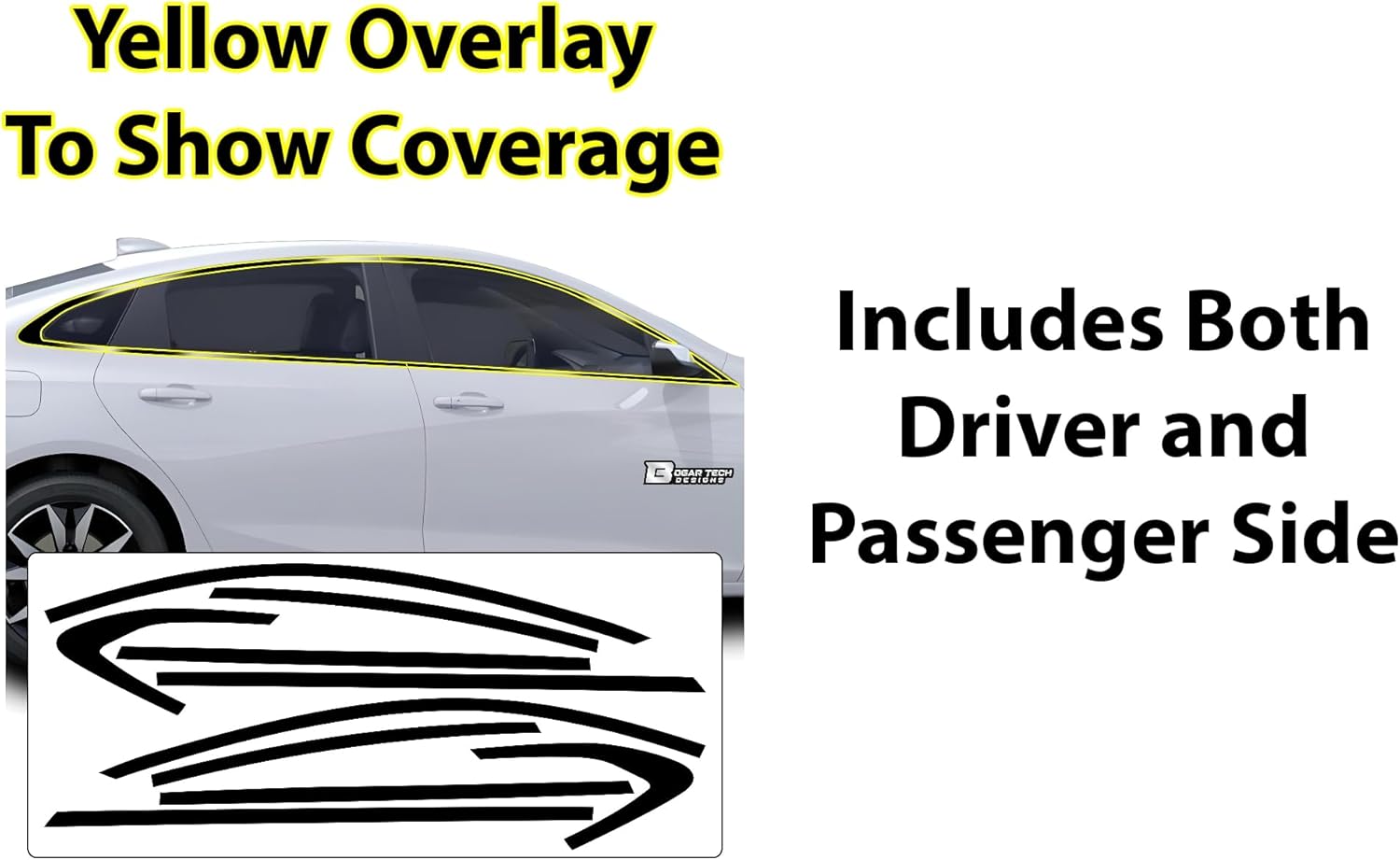 BOGAR TECH DESIGNS for Chevrolet Malibu 2019-2025 Side Window Chrome Delete – Precut Vinyl Trim Overlay, Gloss Black Blackout Appearance