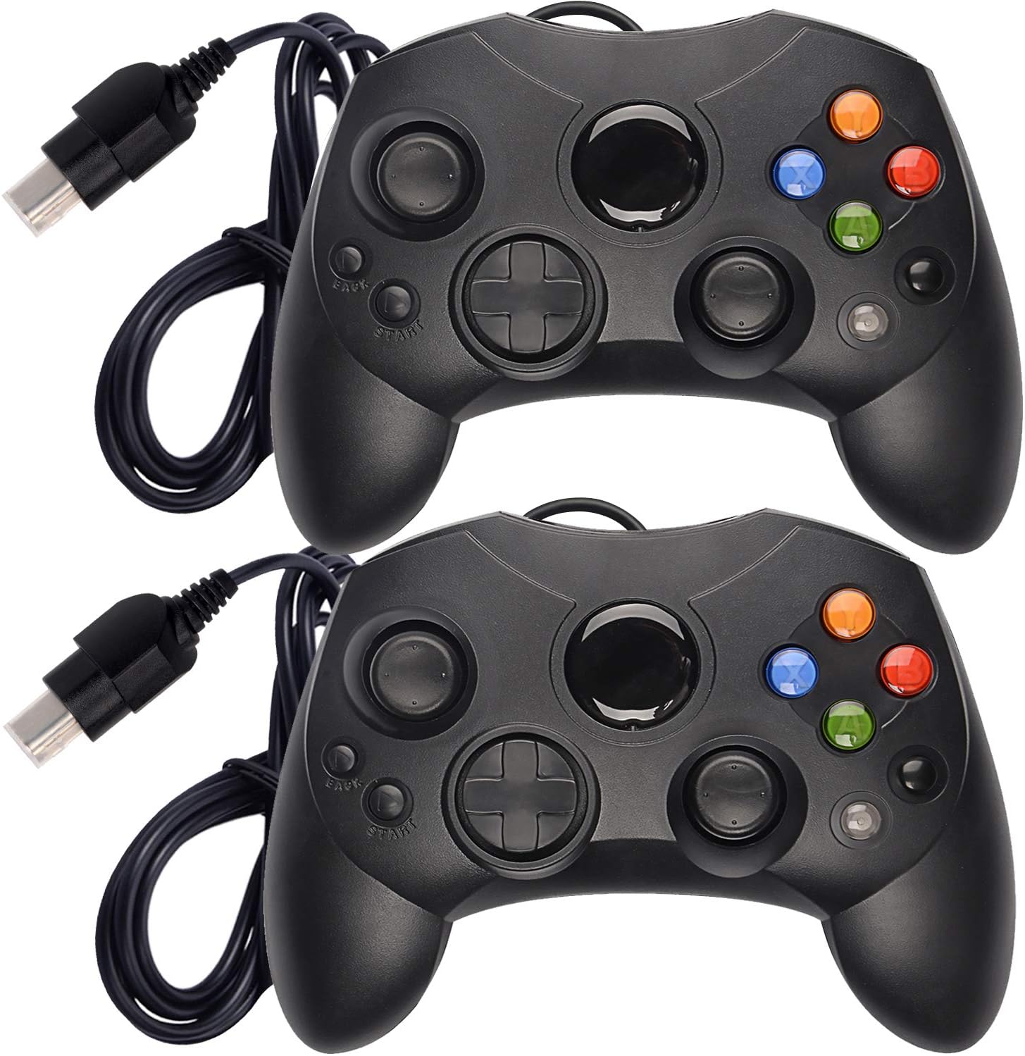 ONE250 Wired Gamepad Joypad Joysticks Controllers, Compatible with Microsoft Classic Xbox S Type - 2 Pack (Black & Black)