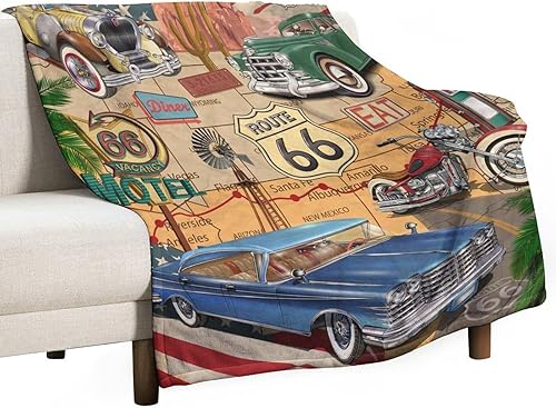 Miniatura 80 de Manta clásica retro para automóvil, diseño clásico de automóvil clásico americano, diseño de motocicleta, manta de franela súper suave para cama y