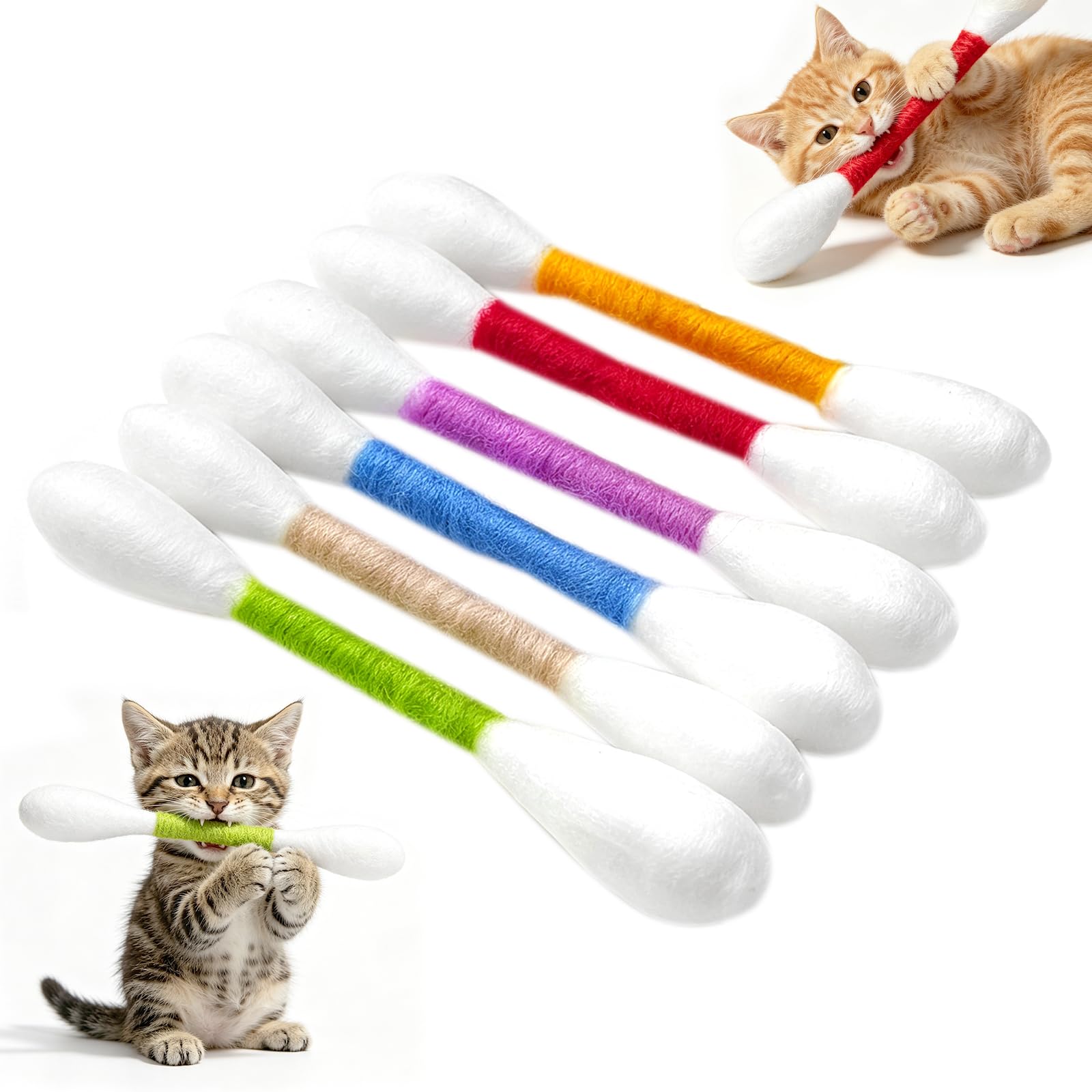DEJIN 6pcs Giant Cotton Buds Cat, Giant Cotton Swab Cats with Catnip, Cats Chew Interactive Cottons Swabs With Catnip
