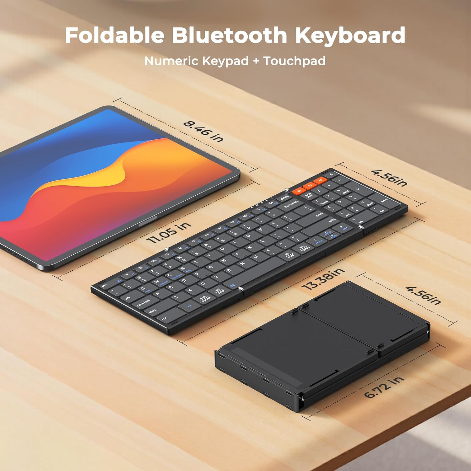 MEETION Foldable Bluetooth Keyboard with Touchpad, 3-Device Portable Wireless Keyboard with Numeric Keypad, Full-Size Rechargeable Business Travel for iPad Phone Laptop PC iOS Android Windows Mac - Image 5