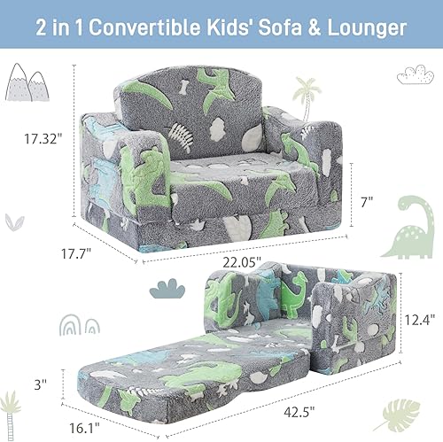 Miniatura 3 de Silla y sofá grueso y cómodo para niños, sofá plegable de felpa suave 2 en 1 para niños, sofá convertible a tumbona para niños pequeños