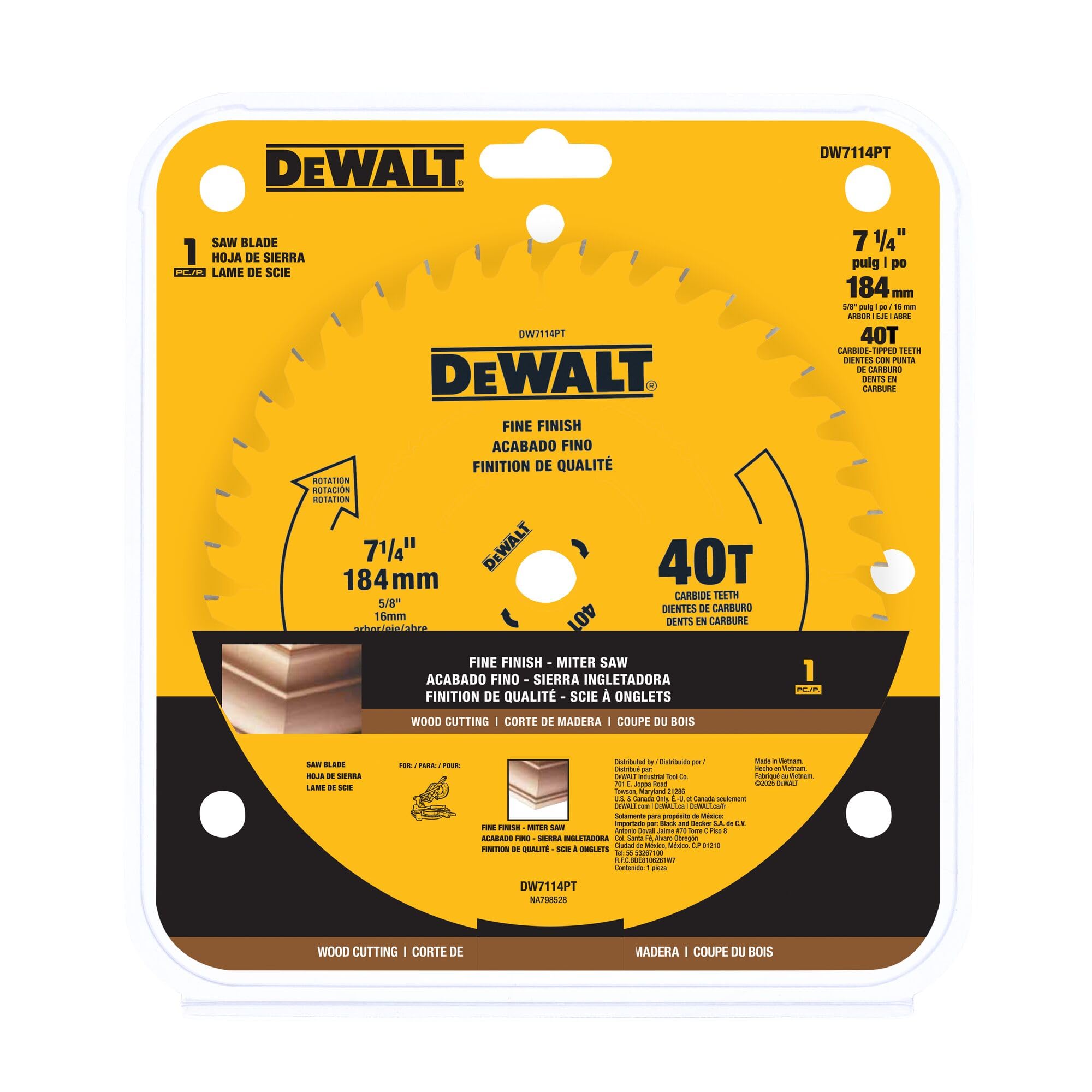 DeWalt dw7114pt Dewalt dw7114pt 40T hoja de borde Mitra Sierra de precisión, 7 – 1/4 "