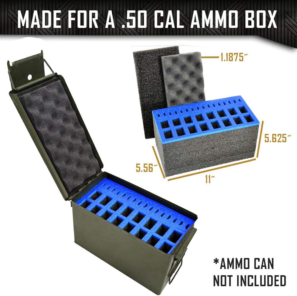 MY CASE BUILDER 24 Pistol Magazine Foam Insert - Ammunition Mag Storage for .50 Caliber Ammo Cans - 3 Piece Set Pre-Cut Military Grade Polyethylene Foam (Ammo Can Not Included)