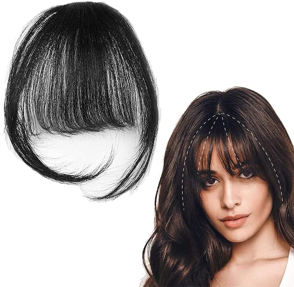 Clip in Bangs Front Neat Air Fringe One Piece Clip in Fringe Hair Extensions with Temples for Women (Natural Color)