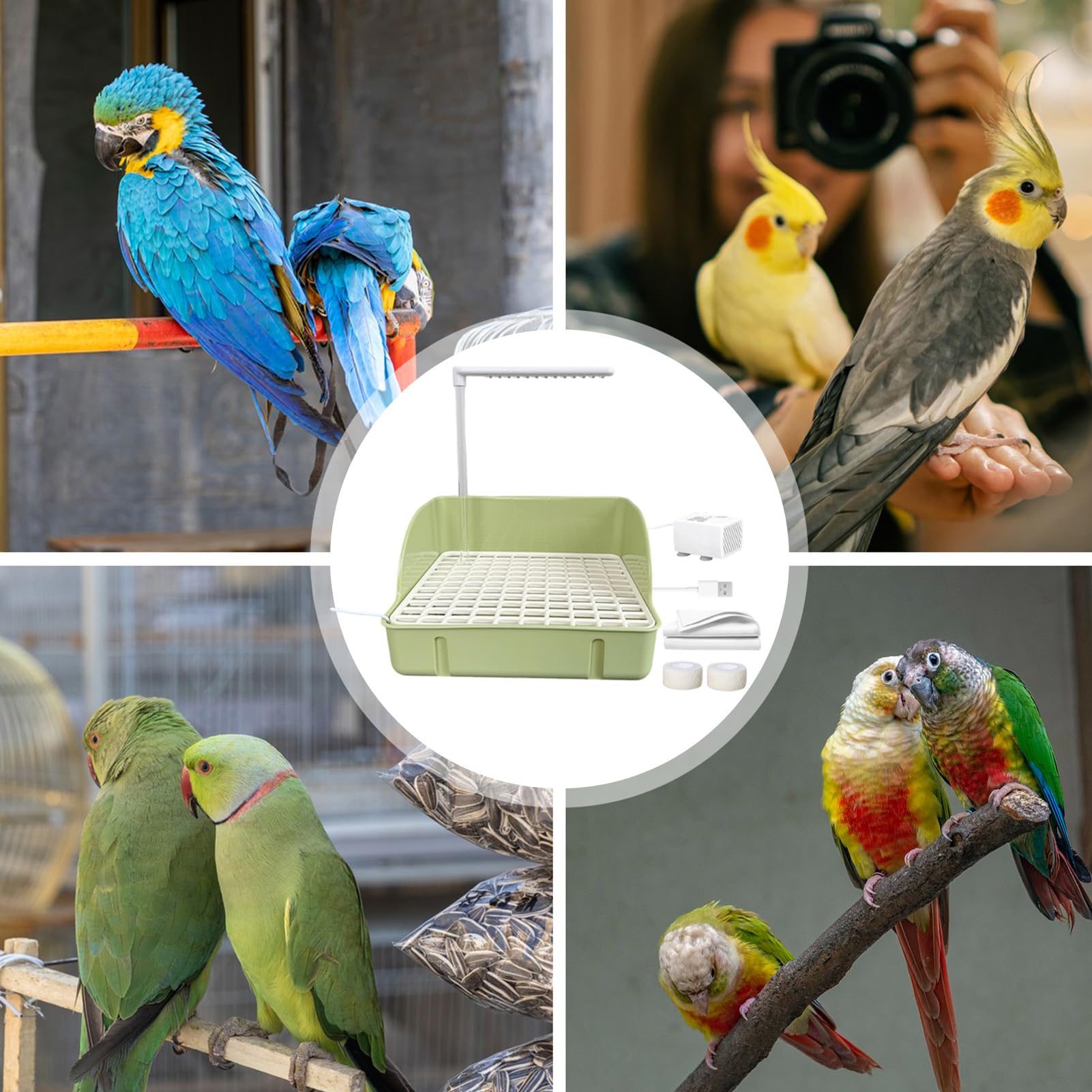 Ducha para pájaros | Automático Pájaros Bañera con Bomba | Diseño Espacial | Loros Contenedor de baño, Jaula de Pájaros Accesorio para Conures, Pinzones, Periquitos, Agaporniss, Perquitas y Guacamayos
