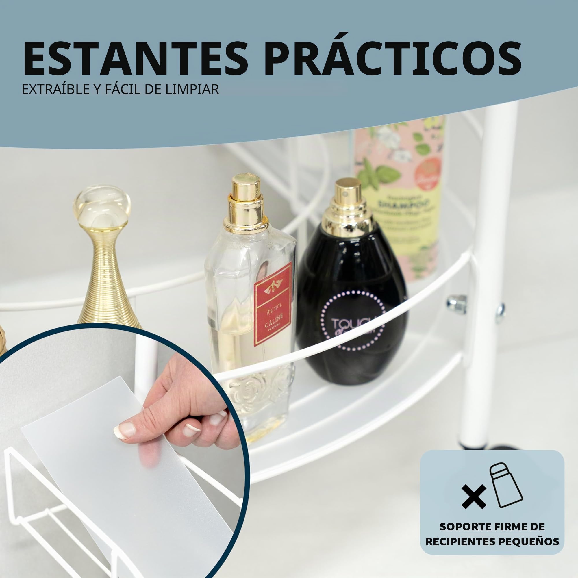 eluno Estantería inferior para lavabo con 2 estantes y 4 ruedas con bloqueo, ideal como toallero, armario para debajo del lavabo para utensilios de baño, de metal blanco