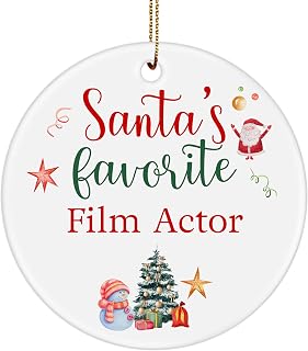 Santa's Favorite Film Actor Ornament for Christmas 2024 2025 2026 Round Ceramic Funny Film Actor Gifts for Him Her Office Coworker Men Women Son Daughter Holiday Keepsake
