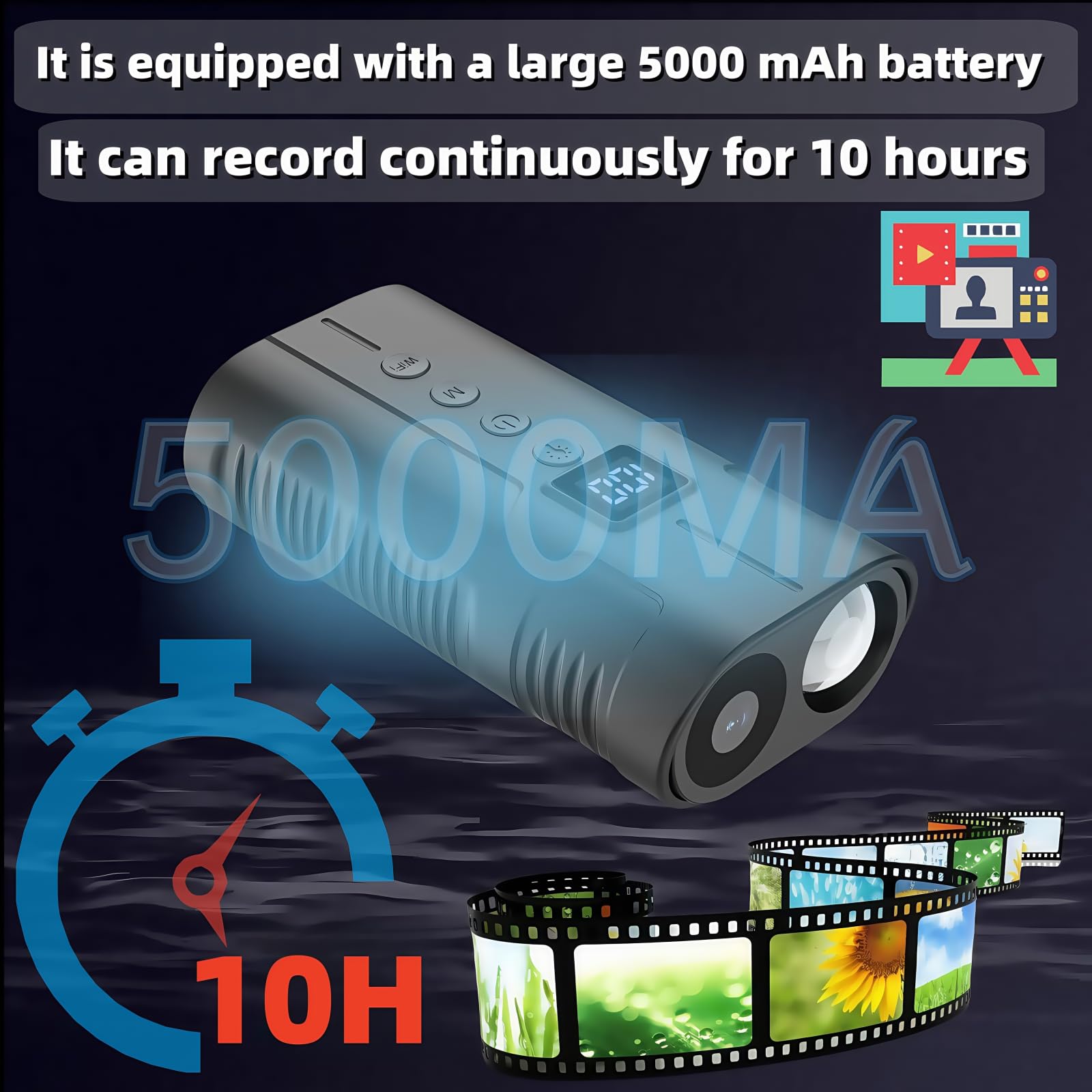 PIEPIE Videocamera sportiva con luce anteriore per bicicletta, 1080p, HD, con memoria da 64 GB, registrazione 10H, faro LED ricaricabile per guida notturna, accessori per bici da cross, mountain bike