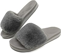 Vista 3 de COFACE Pantuflas para mujer con soporte de arco, cómodas, puntera abierta, mullidas, para la casa, fascitis plantar, ortopédicas, para interiores