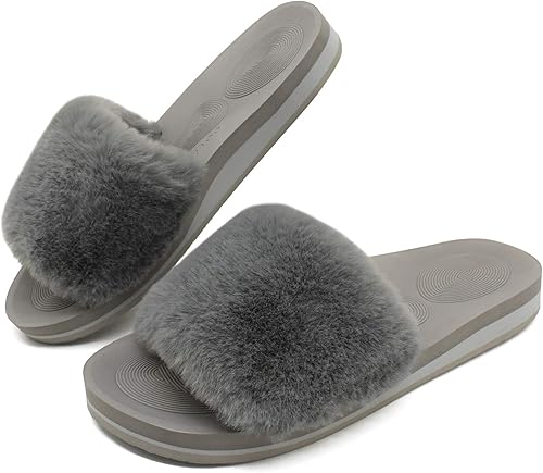 Miniatura 3 de COFACE Pantuflas para mujer con soporte de arco, cómodas, puntera abierta, mullidas, para la casa, fascitis plantar, ortopédicas, para interiores