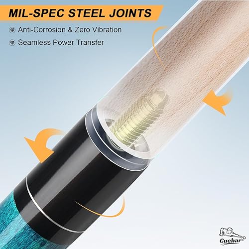 Miniatura 6 de Juego de tacos de billar CUEBAR de 4, palos de 1.47 m de maple de 2 piezas en 4 colorespesos (18-21 oz) con punta de 13 mm y empuñadura de lino,