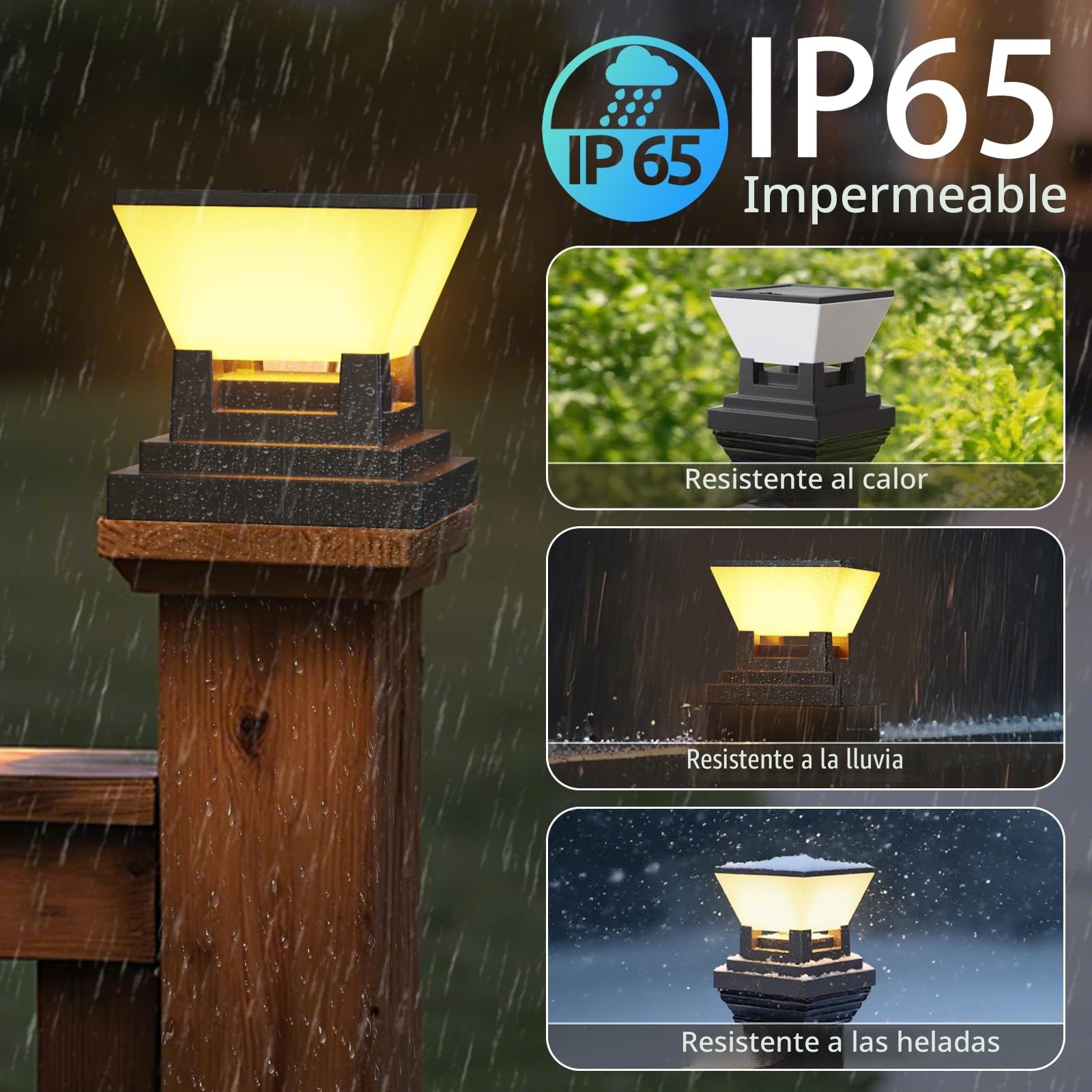 ACMHNC Farola Solar Exterior, 2 Piezas Luz Solar Exterior Jardin Para Postes de Valla 7x7 8x8 9x9 10x10cm, Ip65 Lampara Sobremuro Exteriores, 3 Modos, Para Jardín Valla Postes Madera