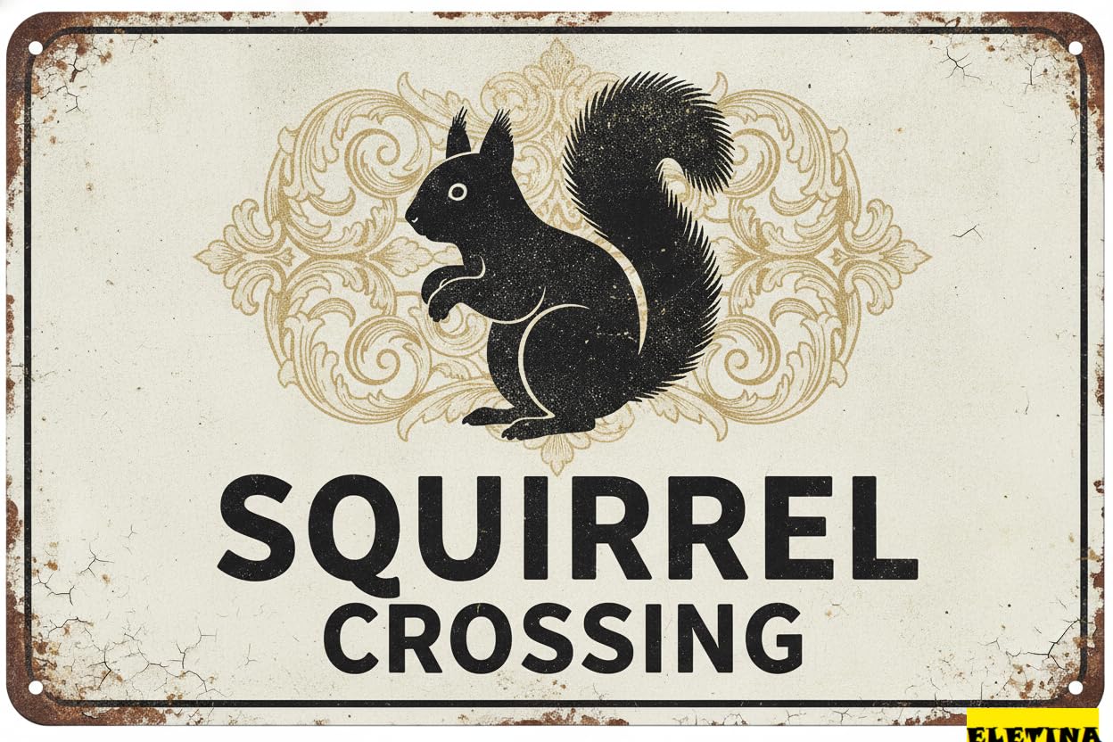 Personalized Sign for Man Cave Metal Squirrel Crossing Vintage Est Tin Wall Ornament Coffee And Bar Decor Home Gift 8x12inch, 12x8inch Private Property Decorative