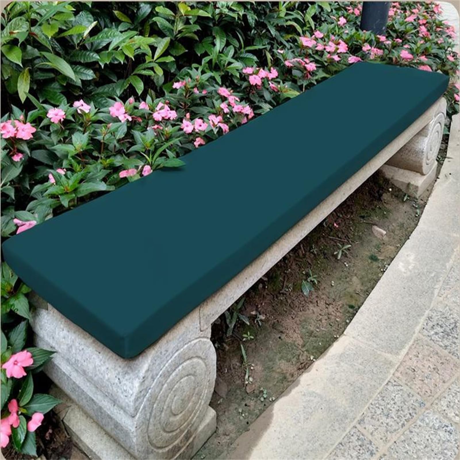 Cojín de Banco Impermeable para Exteriores, Esponja de Alta Densidad de 5cm de Grosor, Fácil de Limpiar Cojín de Sofá para Jardín Césped Balcón (Verde Oscuro, 160x45x5cm)