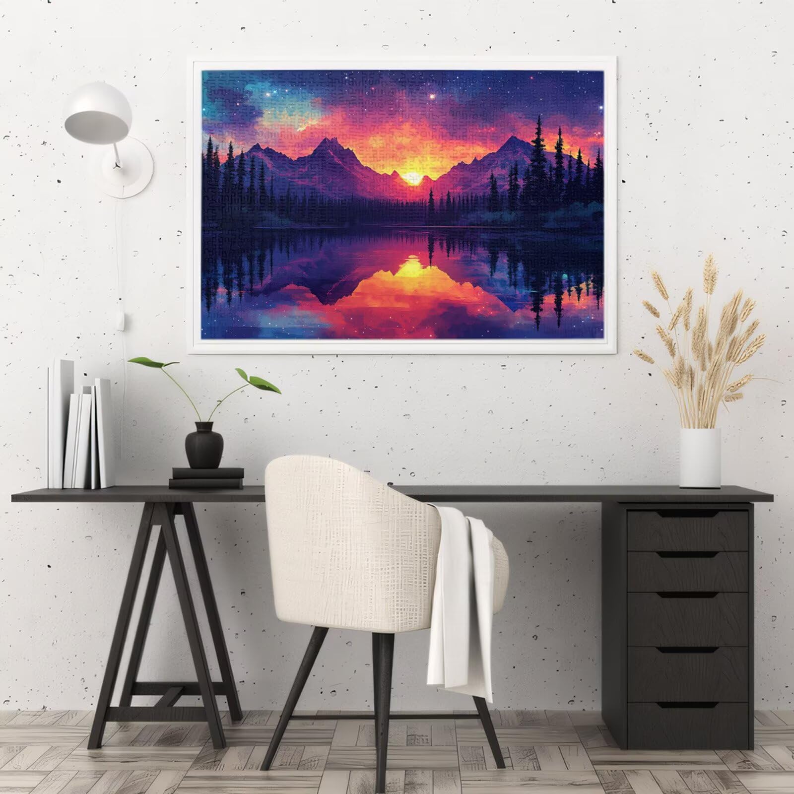 5000 sztuk puzzli dla dorosłych, kreatywne niemożliwe puzzle dla dorosłych początkujących, duża drewniana układanka z plakatem i pudełkiem do przechowywania, wystrój domu, motyw: zachód słońca i góry