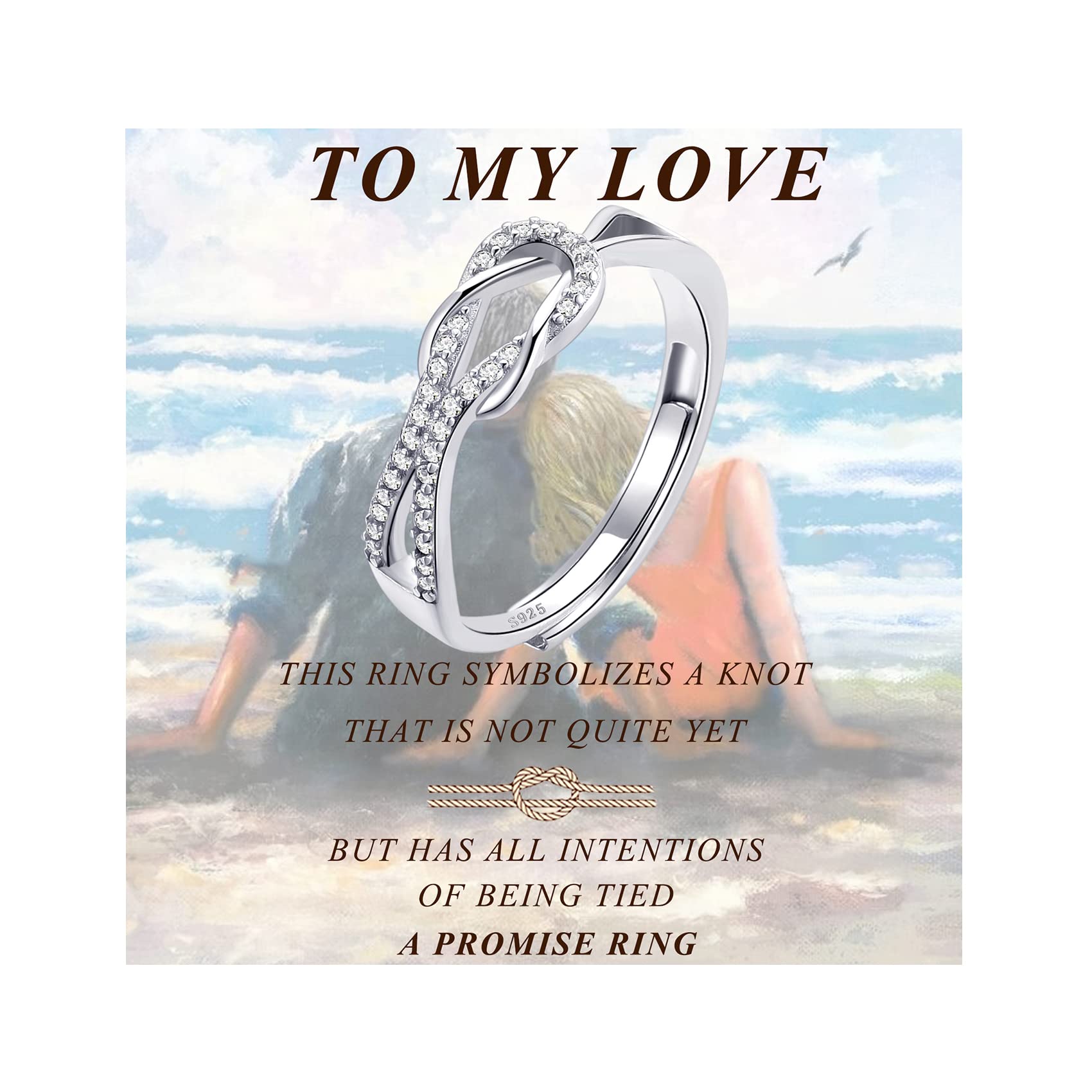 MOROTOLE To My Daughter & Mum Sterling Silver Love Knot Rings - Adjustable Thumb Rings for Girls & Women, Forever Linked Mother Daughter Gifts