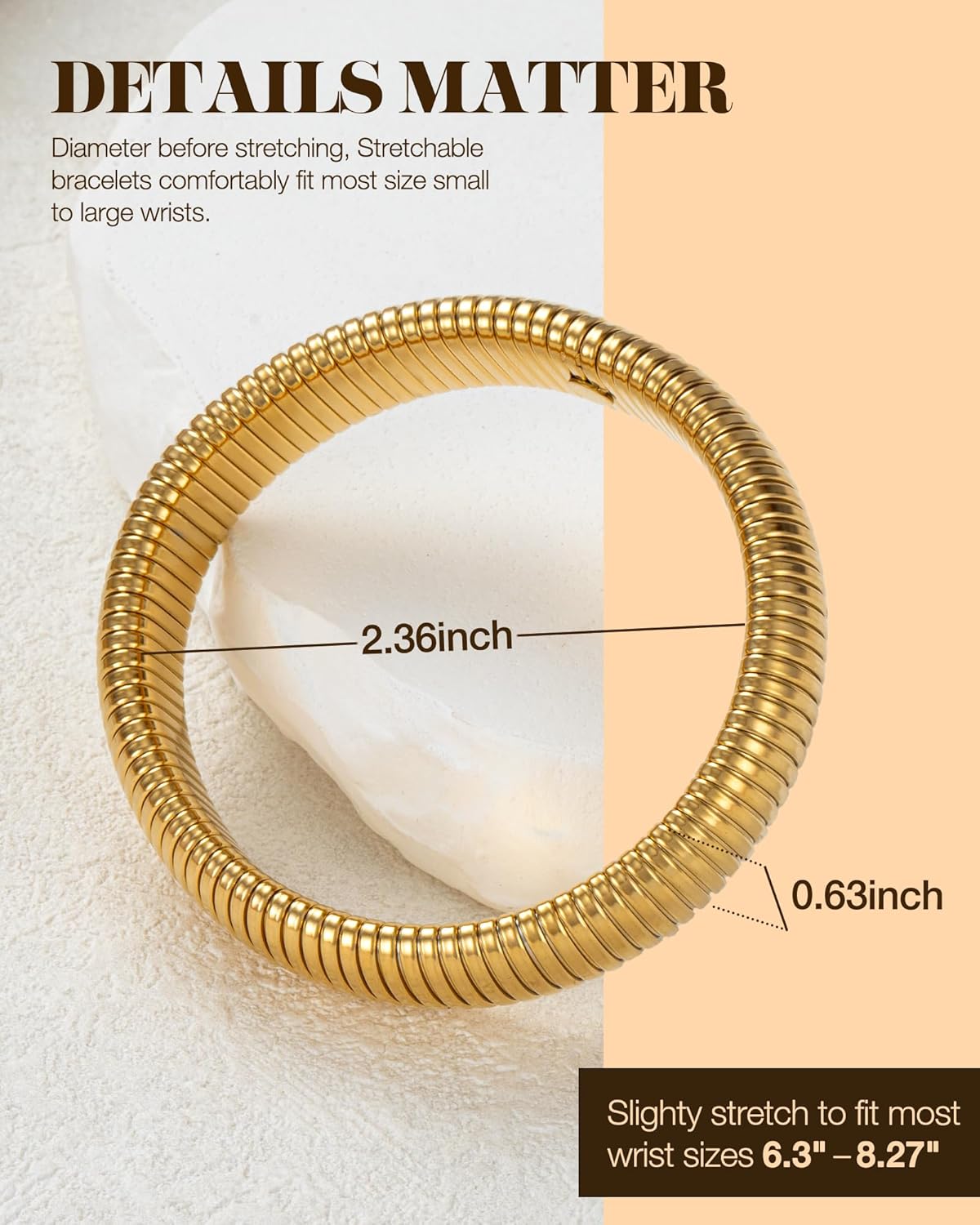 Gold Bangle Bracelets for Women Chunky Stretch Bracelet Set Stackable Bangles 14K Gold Plated Stainless Steel 10mm 16mm 20mm - Image 3