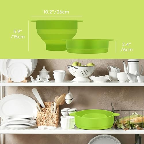 Miniatura 6 de Flexzion Palomitas de maíz de silicona para microondas, sin BPA, plegable, para microondas, con tapa y asa, apto para lavavajillas, cubo de silicona