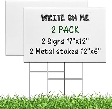 Blank Yard Lawn Signs, 2 Pack 17x12 Inches White Corrugated Plastic Yard Sign with Metal Stakes for Birthday, Real Estate Garage Sale Signs, Rent, Guidepost Decorations