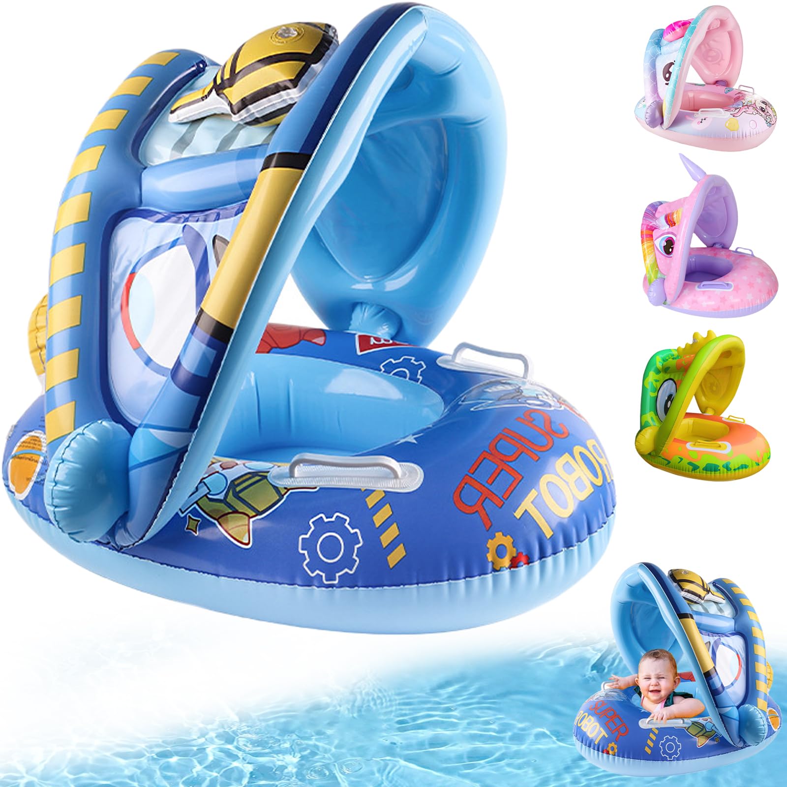 Rosa Flotador de Piscina para bebé, Protección Inflable Flotador de Natación Sirena con toldo de Protección Solar, Ayuda para Nadar Bebé, Anillo de Natación para Bebé para Niños Bebés de 1-4 año